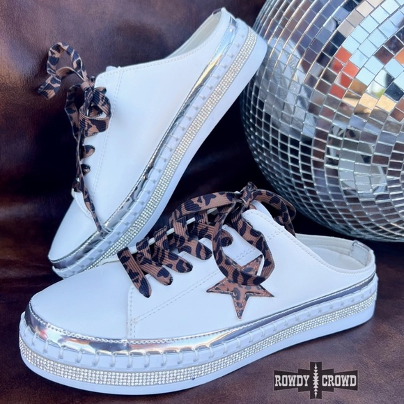 NEW!! Rowdy Crowed Silver Sneaker Slides Platform Bling Star Slides Szs 7,8 & 9 - Picture 1 of 5